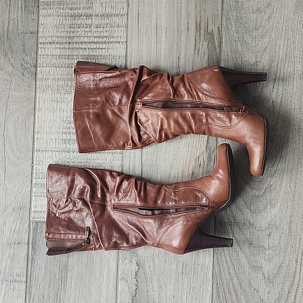 Guess Slouchy Leather Tan Boots 👢 🔥